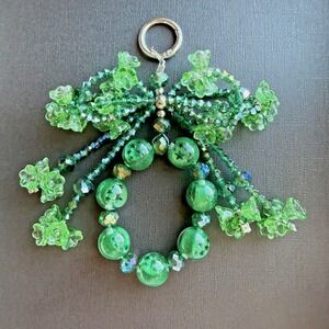 Enchanted Emerald Green Phone Keychain Glow in Dark Beaded Charm Handmade